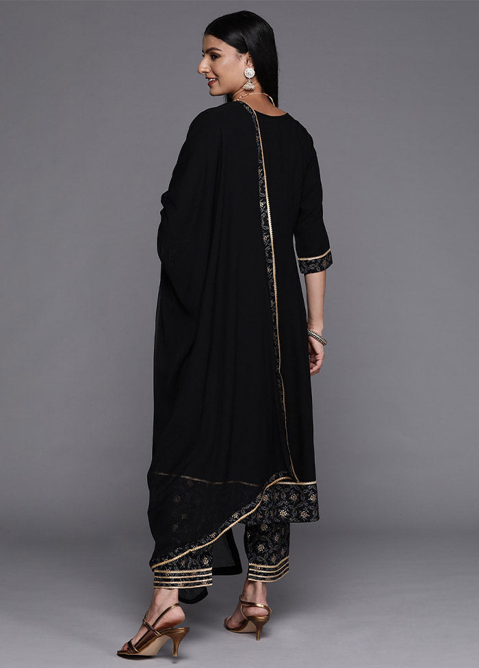 3 Pc Black Readymade Rayon Suit Set - Indian Silk House Agencies