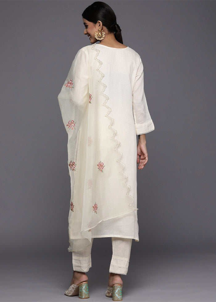 3 Pc White Readymade Viscose Suit Set - Indian Silk House Agencies