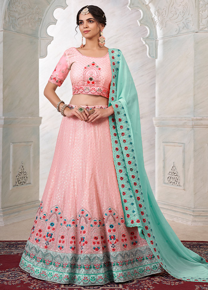 3 Pc Pink Georgette Semi Stitched Lehenga Set - Indian Silk House Agencies