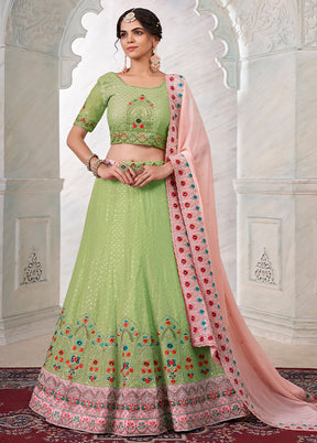 3 Pc Green Georgette Semi Stitched Lehenga Set - Indian Silk House Agencies