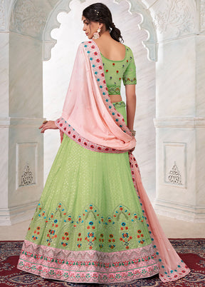 3 Pc Green Georgette Semi Stitched Lehenga Set - Indian Silk House Agencies