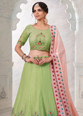 3 Pc Green Georgette Semi Stitched Lehenga Set - Indian Silk House Agencies