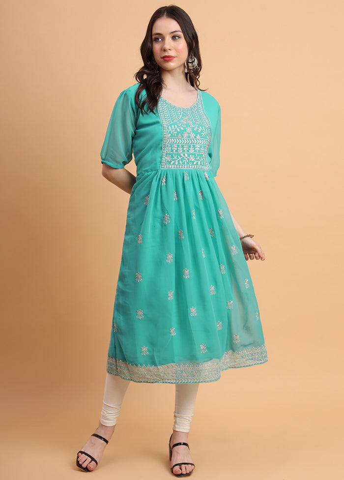 Blue Readymade Georgette Kurti - Indian Silk House Agencies