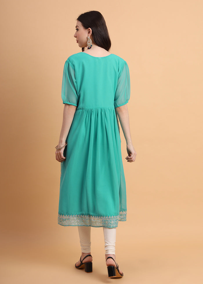 Blue Readymade Georgette Kurti - Indian Silk House Agencies