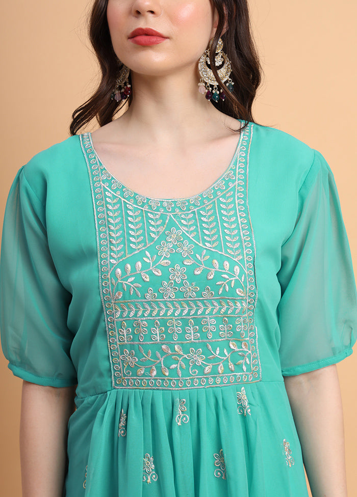 Blue Readymade Georgette Kurti - Indian Silk House Agencies
