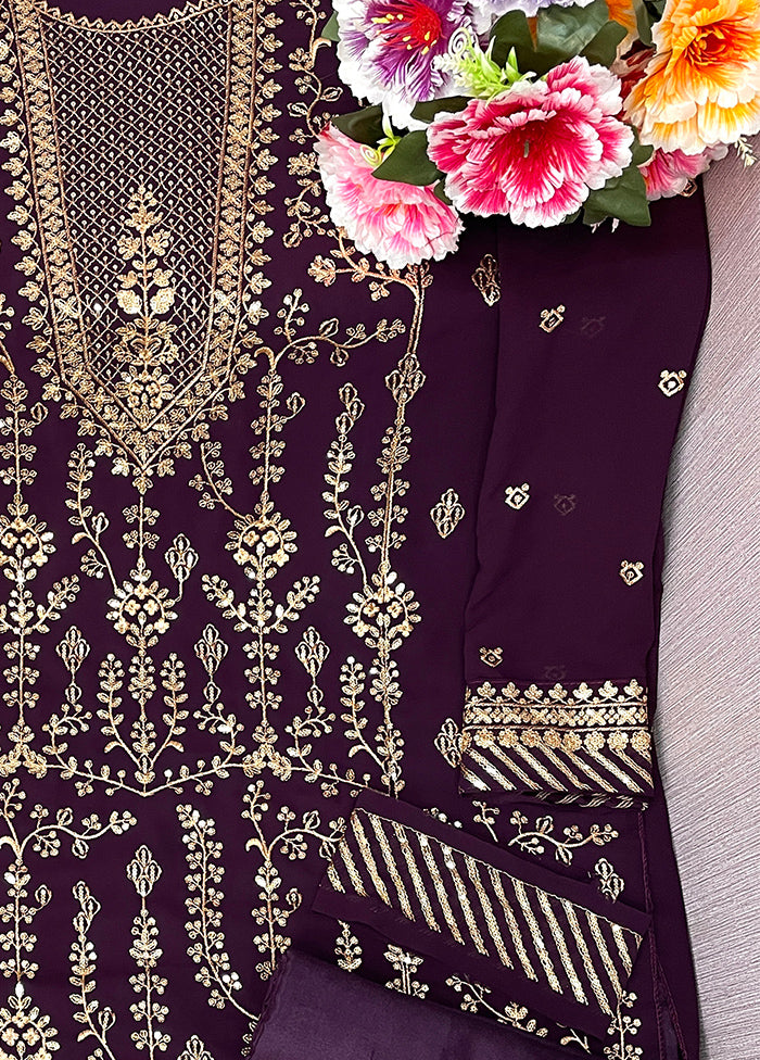 3 Pc Purple Semi Stitched Georgette Suit Set - Indian Silk House Agencies