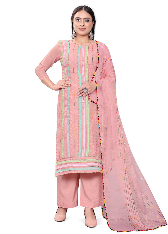 3 Pc Pink Readymade Chanderi Suit Set - Indian Silk House Agencies