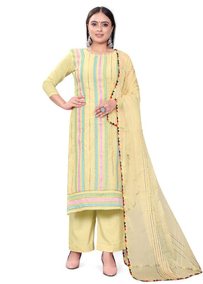3 Pc Yellow Readymade Chanderi Suit Set - Indian Silk House Agencies