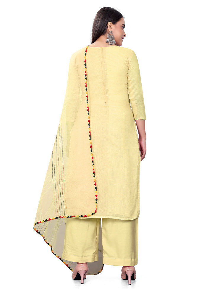 3 Pc Yellow Readymade Chanderi Suit Set - Indian Silk House Agencies