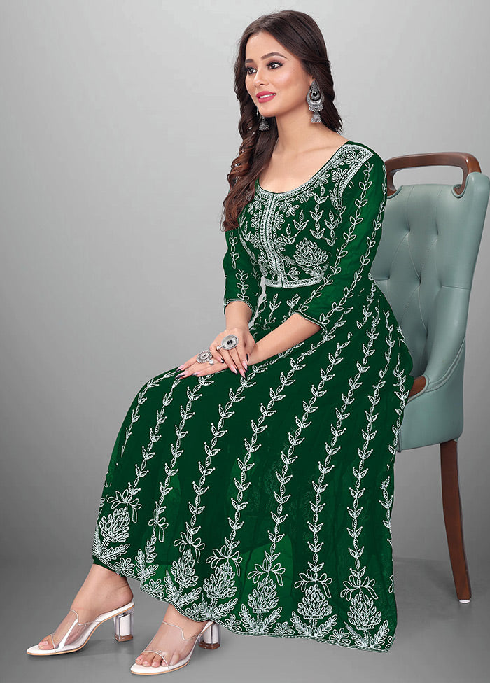 Green Readymade Georgette Chikankari Kurti - Indian Silk House Agencies