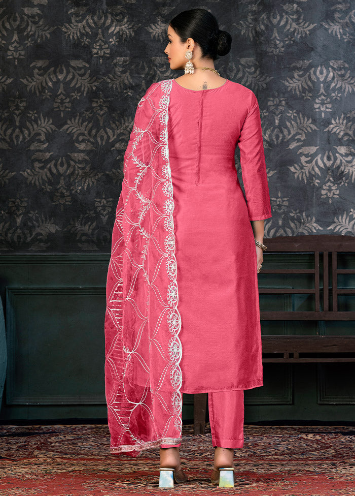 3 Pc Pink Semi Stitched Organza Suit Set - Indian Silk House Agencies