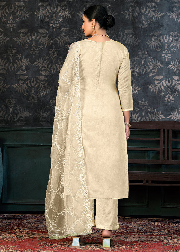 3 Pc Grey Semi Stitched Organza Suit Set - Indian Silk House Agencies