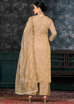 3 Pc Light Brown Semi Stitched Organza Suit Set - Indian Silk House Agencies