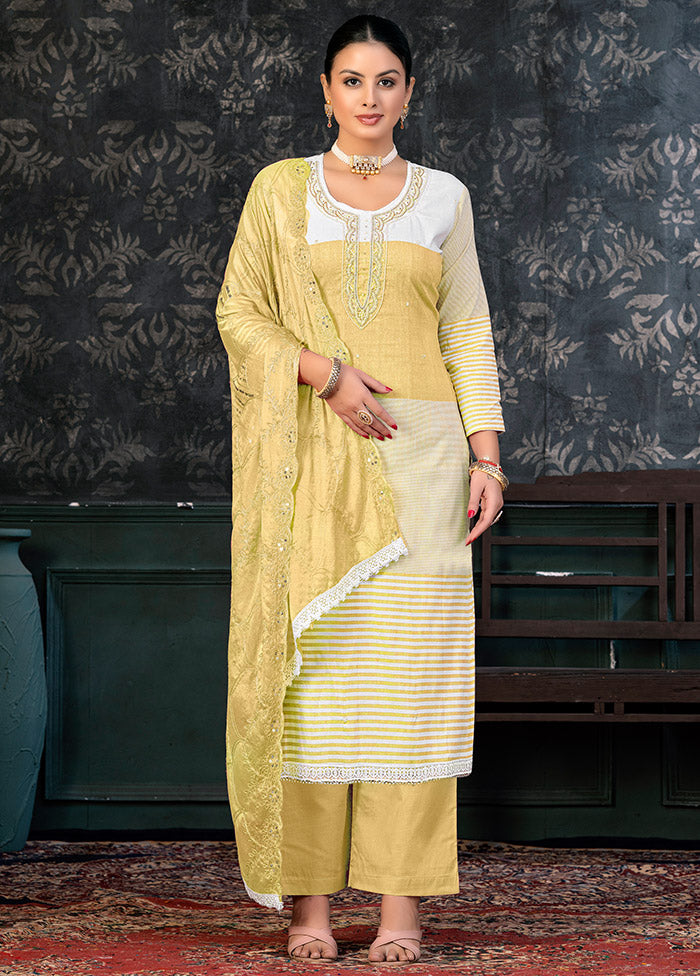 3 Pc Yellow Semi Stitched Cotton Suit Set - Indian Silk House Agencies