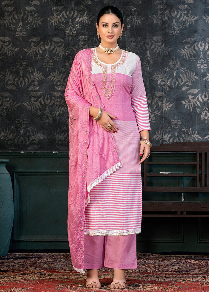 3 Pc Pink Semi Stitched Cotton Suit Set - Indian Silk House Agencies