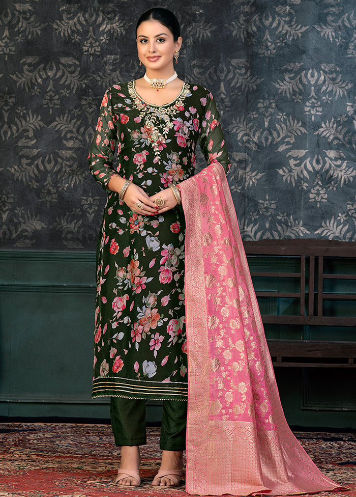 3 Pc Green Semi Stitched Organza Suit Set - Indian Silk House Agencies