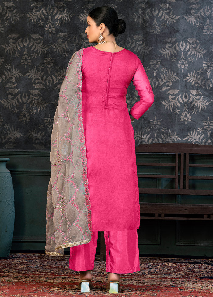 3 Pc Pink Semi Stitched Organza Suit Set - Indian Silk House Agencies