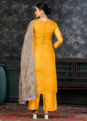 3 Pc Yellow Semi Stitched Organza Suit Set - Indian Silk House Agencies