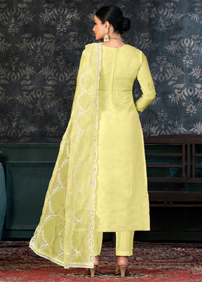 3 Pc Yellow Semi Stitched Organza Suit Set - Indian Silk House Agencies