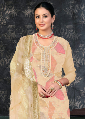 3 Pc Brown Semi Stitched Organza Suit Set - Indian Silk House Agencies