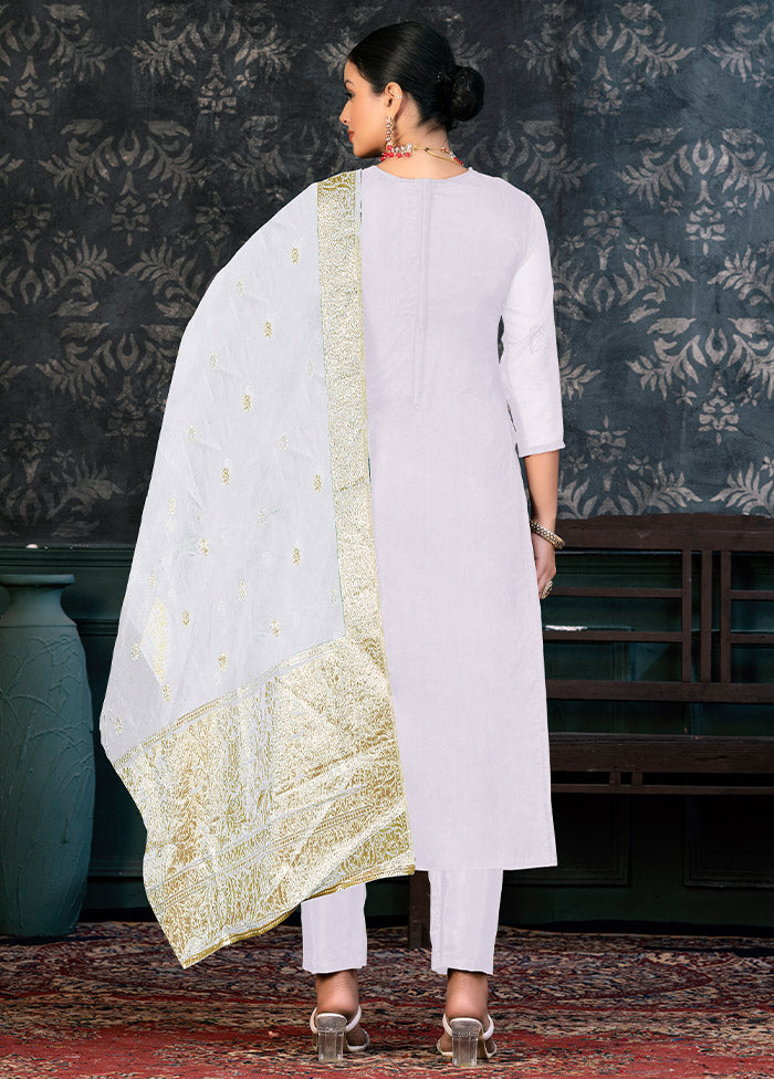 3 Pc White Semi Stitched Organza Suit Set - Indian Silk House Agencies