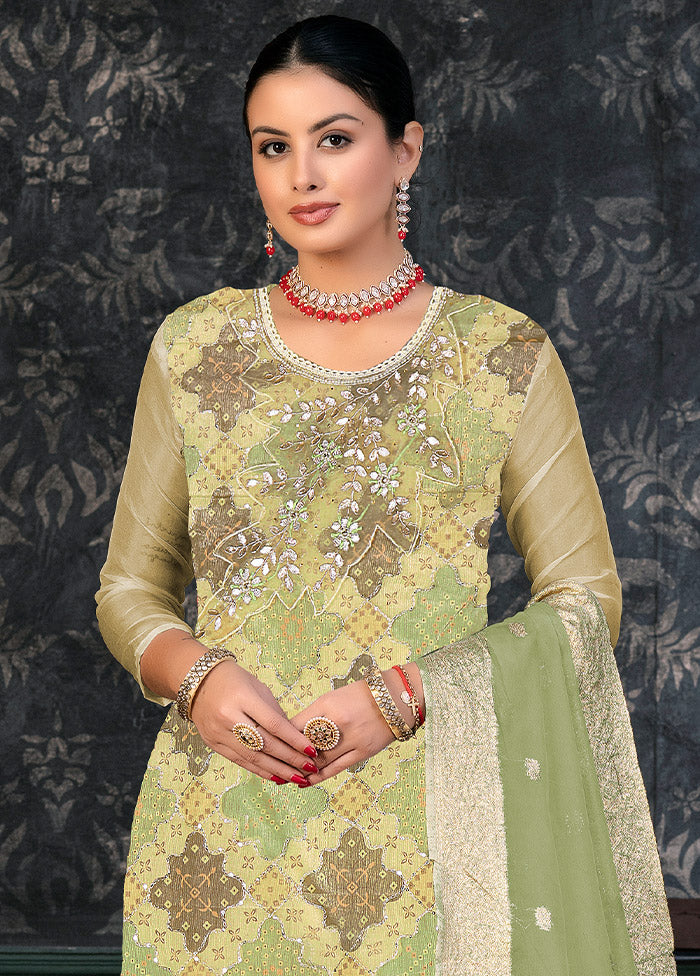 3 Pc Green Semi Stitched Organza Suit Set - Indian Silk House Agencies