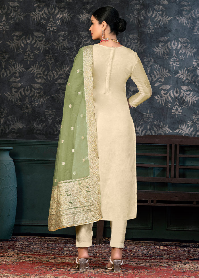 3 Pc Green Semi Stitched Organza Suit Set - Indian Silk House Agencies