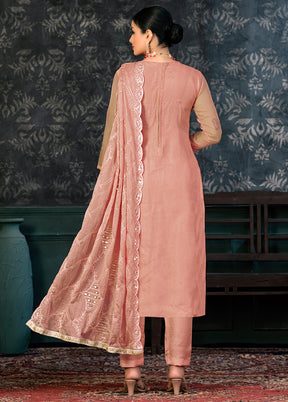 3 Pc Brown Semi Stitched Organza Suit Set - Indian Silk House Agencies