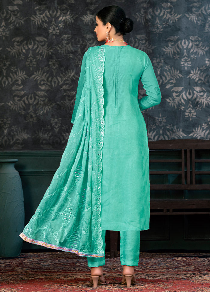 3 Pc Teal Semi Stitched Organza Suit Set - Indian Silk House Agencies