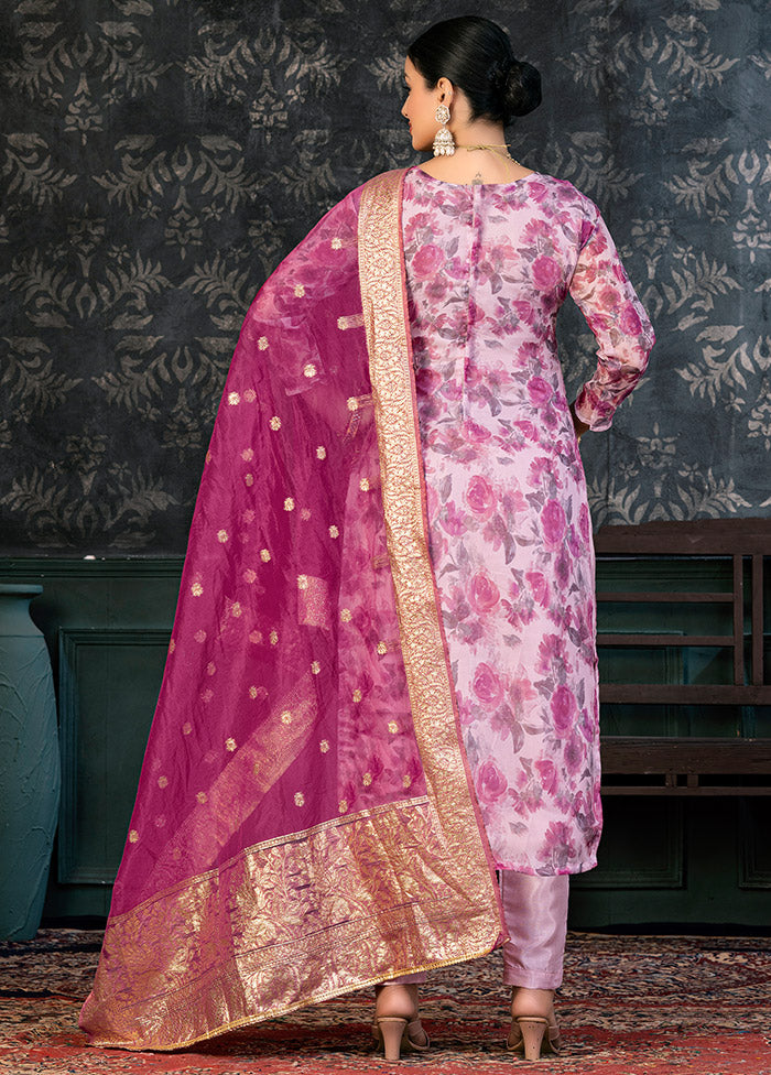 3 Pc Pink Semi Stitched Organza Suit Set - Indian Silk House Agencies
