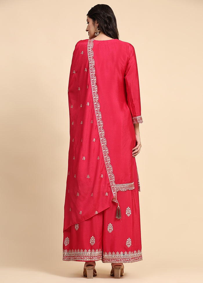 3 Pc Pink Semi Stitched Silk Suit Set - Indian Silk House Agencies