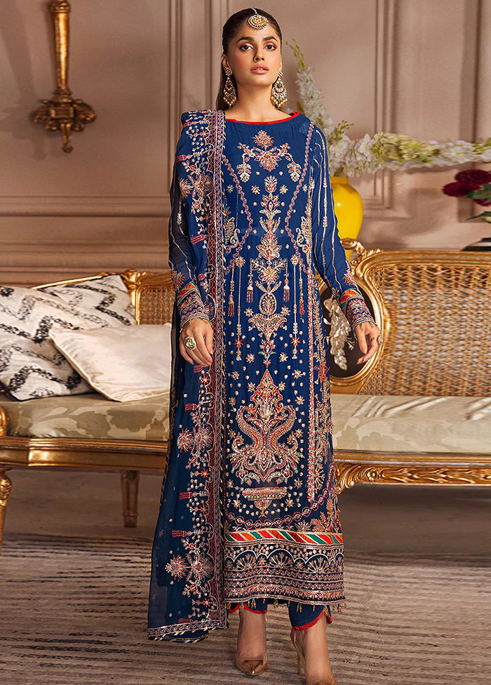 3 Pc Violet Semi Stitched Georgette Suit Set - Indian Silk House Agencies