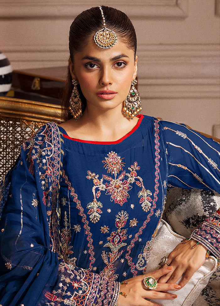 3 Pc Violet Semi Stitched Georgette Suit Set - Indian Silk House Agencies