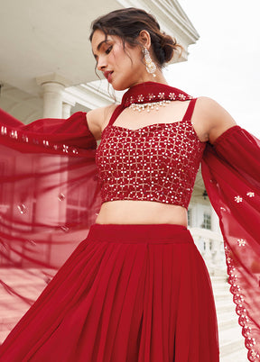 3 Pc Maroon Georgette Semi Stitched Lehenga Set - Indian Silk House Agencies