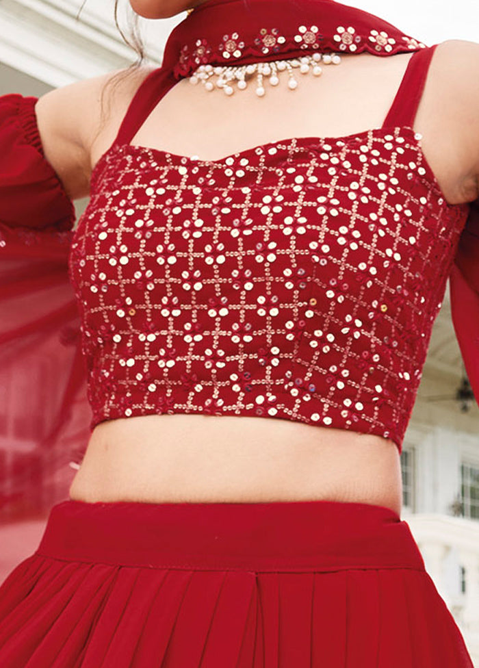 3 Pc Maroon Georgette Semi Stitched Lehenga Set - Indian Silk House Agencies