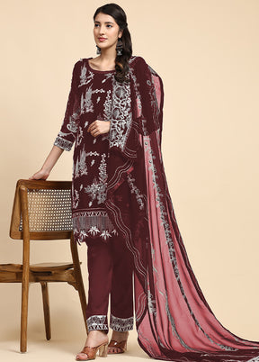 3 Pc Maroon Semi Stitched Georgette Suit Set - Indian Silk House Agencies