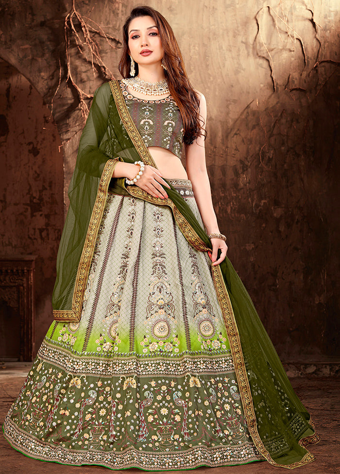 3 Pc Grey Silk Semi Stitched Lehenga Set - Indian Silk House Agencies