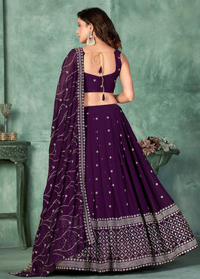 3 Pc Purple Georgette Semi Stitched Lehenga Set - Indian Silk House Agencies