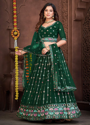 3 Pc Green Georgette Semi Stitched Lehenga Set - Indian Silk House Agencies