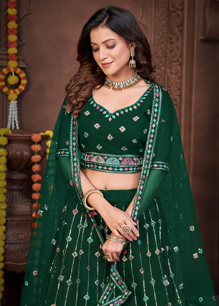 3 Pc Green Georgette Semi Stitched Lehenga Set - Indian Silk House Agencies