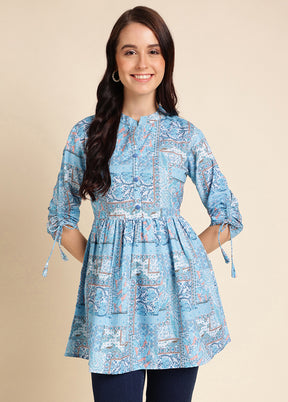 Blue Readymade Rayon Top - Indian Silk House Agencies