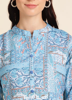 Blue Readymade Rayon Top - Indian Silk House Agencies