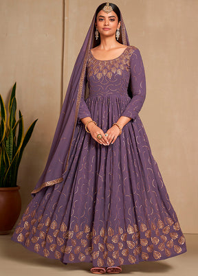 Lavender Semi Stitched Georgette Indian Dress - Indian Silk House Agencies