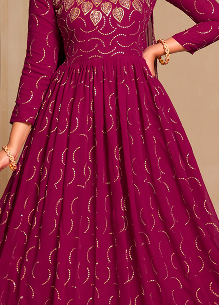 Pink Semi Stitched Georgette Indian Dress - Indian Silk House Agencies
