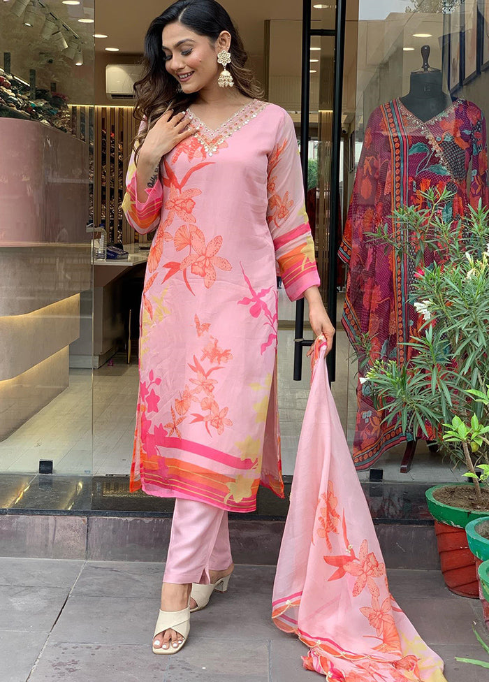 3 Pc Pink Readymade Net Suit Set - Indian Silk House Agencies