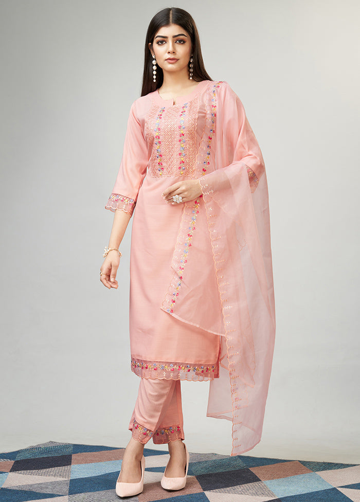 3 Pc Peach Readymade Viscose Suit Set - Indian Silk House Agencies
