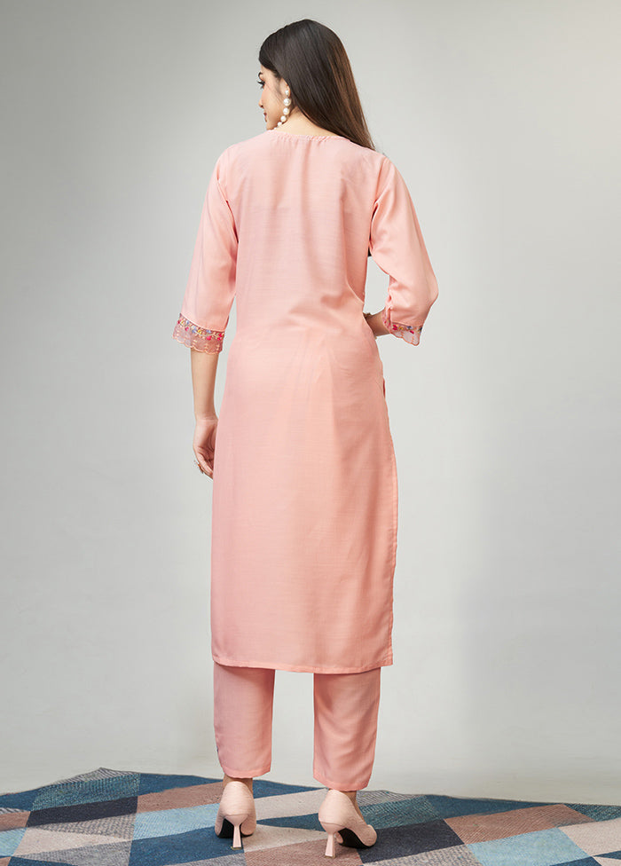 3 Pc Peach Readymade Viscose Suit Set - Indian Silk House Agencies
