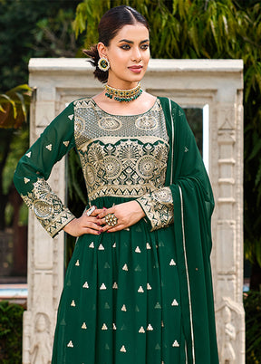 3 Pc Green Semi Stitched Georgette Suit Set - Indian Silk House Agencies