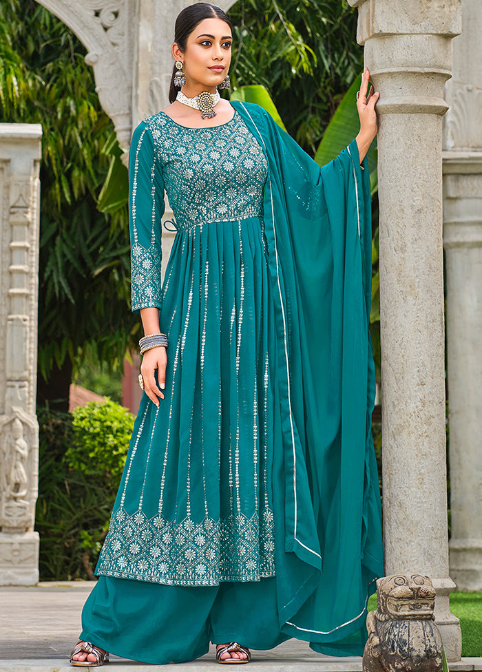3 Pc Rama Semi Stitched Georgette Suit Set - Indian Silk House Agencies