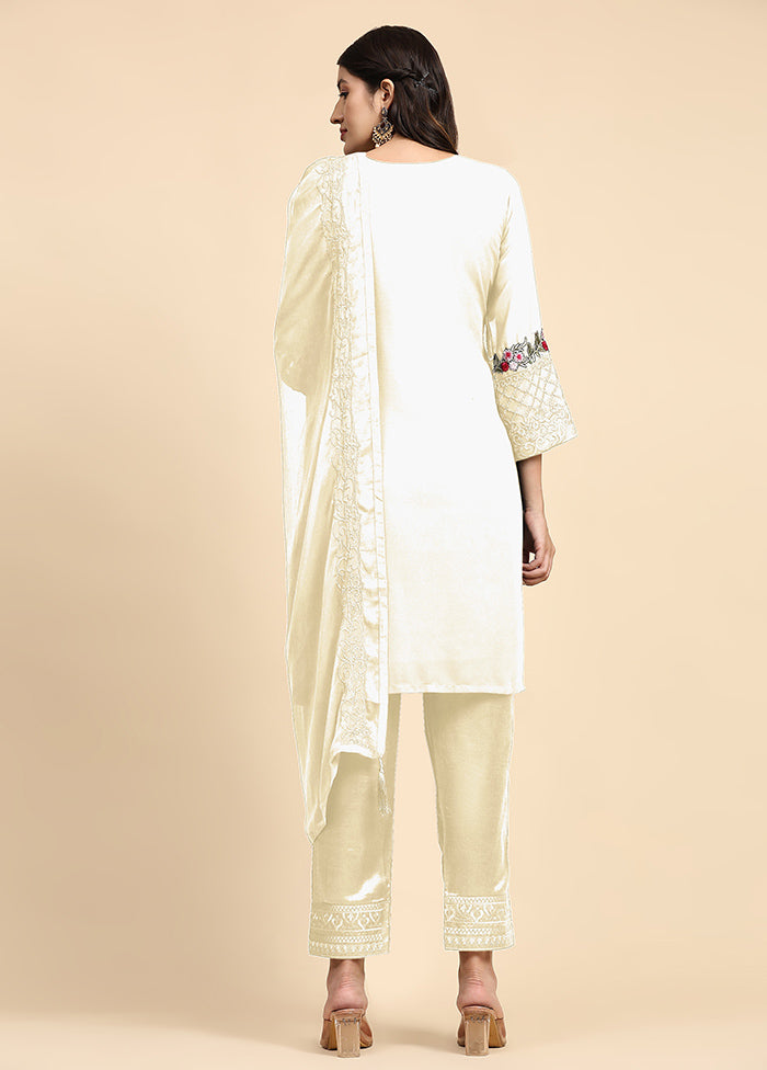 3 Pc Off White Semi Stitched Georgette Suit Set - Indian Silk House Agencies